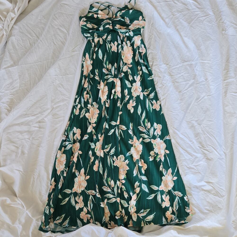 Target Brands XS Green Floral Pleated Sleeveless Maxi Dress Women #1